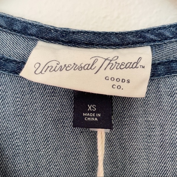 Universal Thread Denim Chambray Dress Large Blue Elastic Waist Sleeveless - Picture 5 of 6
